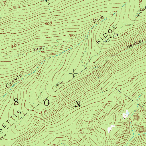 Topographic Map of Gettis Ridge, PA