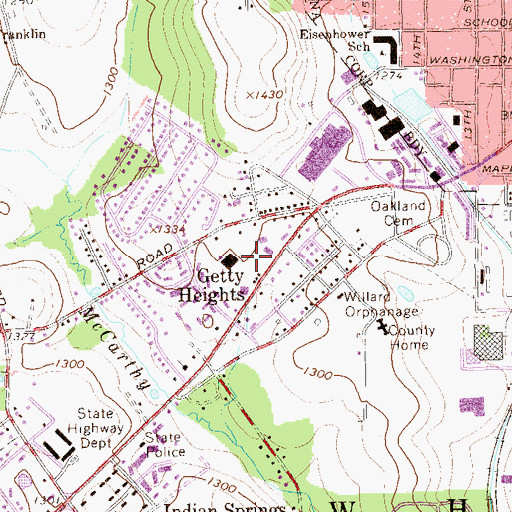 Topographic Map of Getty Heights, PA