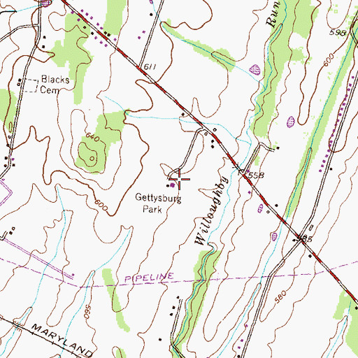 Topographic Map of Gettysburg Park, PA