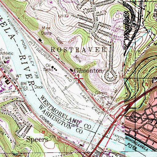 Topographic Map of Gibsonton, PA