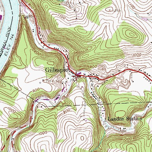 Topographic Map of Gillespie, PA