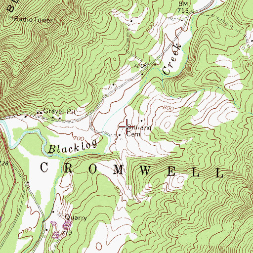 Topographic Map of Gilliland Cemetery, PA