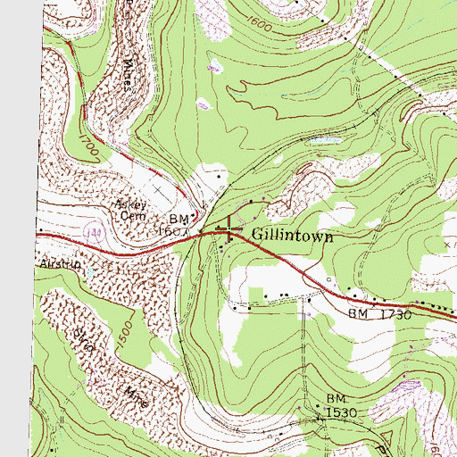 Topographic Map of Gillintown, PA