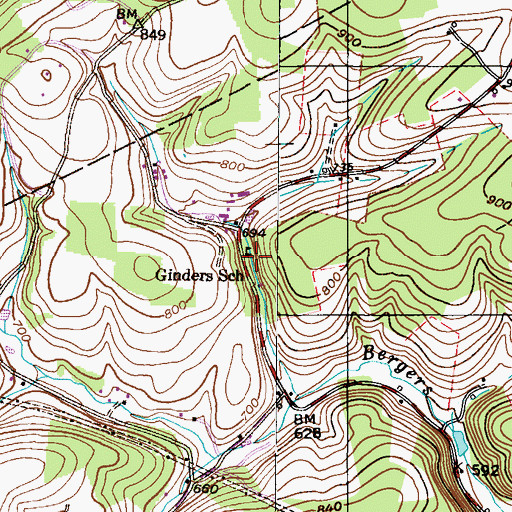 Topographic Map of Ginders School, PA