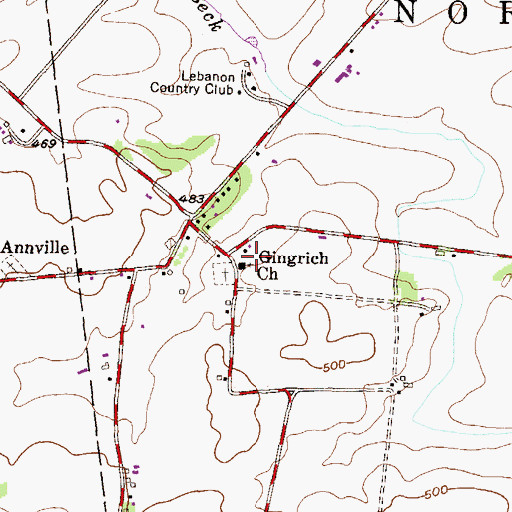 Topographic Map of Gingrich Church, PA