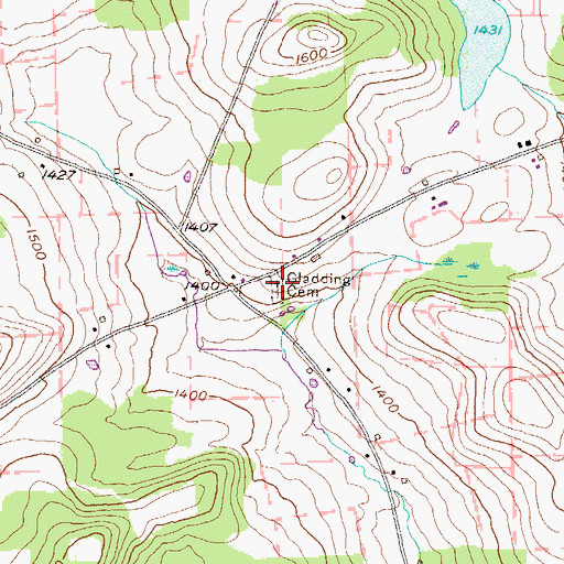 Topographic Map of Gladding / Sylvan Hill  Cemetery, PA