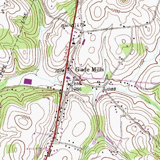 Topographic Map of Glade Mills, PA
