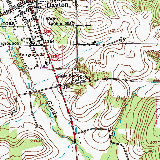Topographic Map of Glade Run Church, PA