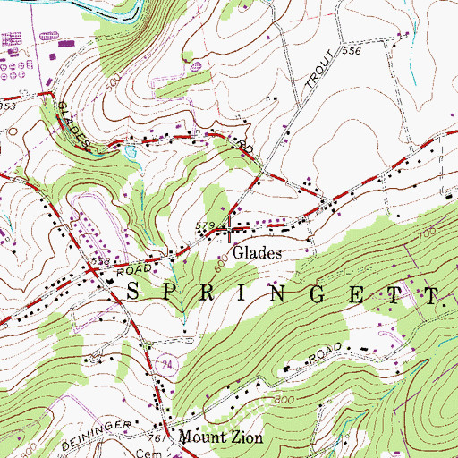 Topographic Map of Glades, PA
