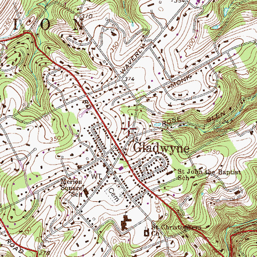 Topographic Map of Gladwyne, PA