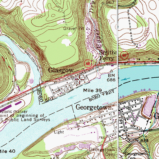 Topographic Map of Glasgow, PA