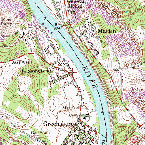 Topographic Map of Glassworks, PA