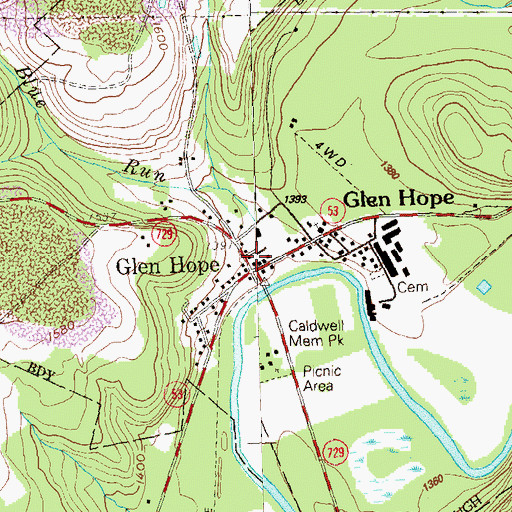 Topographic Map of Glen Hope, PA