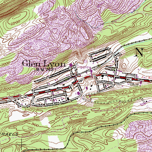 Topographic Map of Glen Lyon, PA