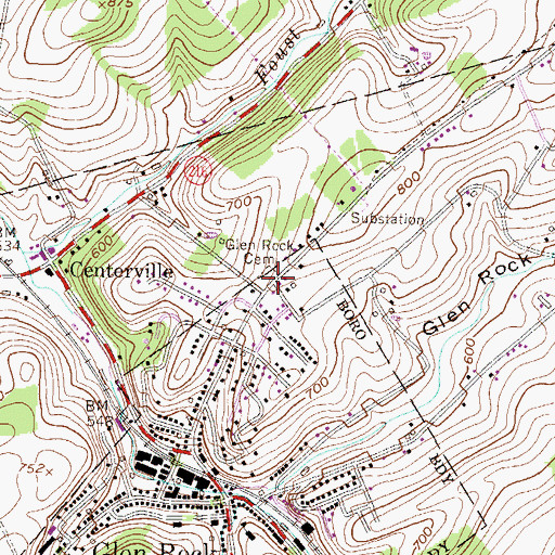 Topographic Map of Glen Rock Cemetery, PA