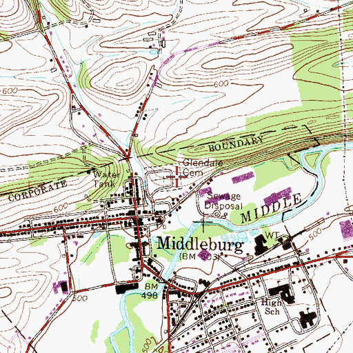 Topographic Map of Glendale Cemetery, PA