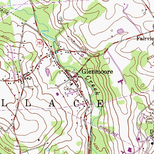 Topographic Map of Glenmoore, PA