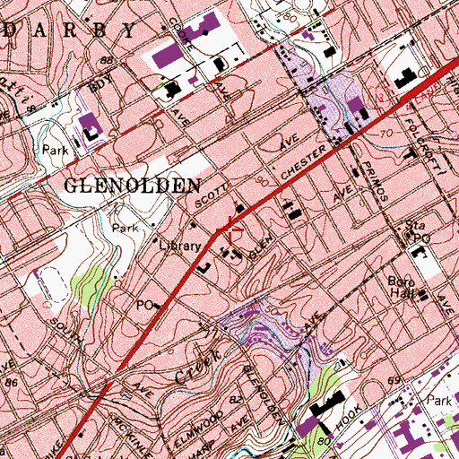 Topographic Map of Glenolden, PA