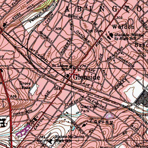 Topographic Map of Glenside, PA
