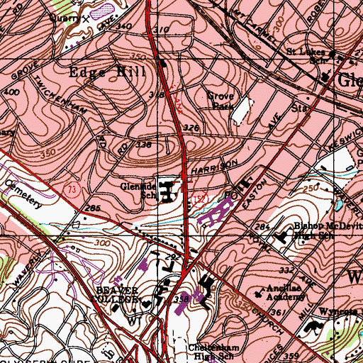 Topographic Map of Glenside School, PA