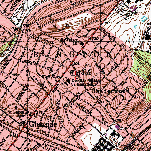 Topographic Map of Glenside Weldon Junior High School, PA