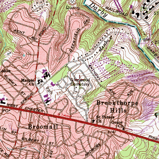 Topographic Map of Glenwood Cemetery, PA