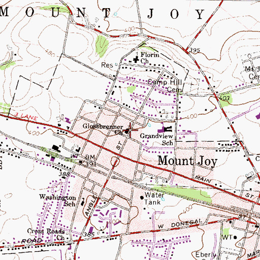 Topographic Map of Glossbremer Church, PA