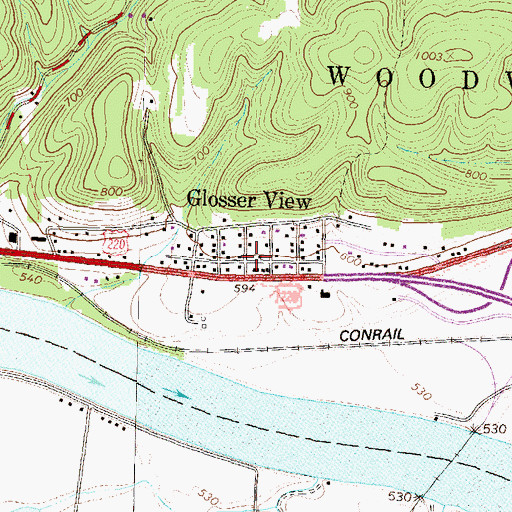 Topographic Map of Glosser View, PA