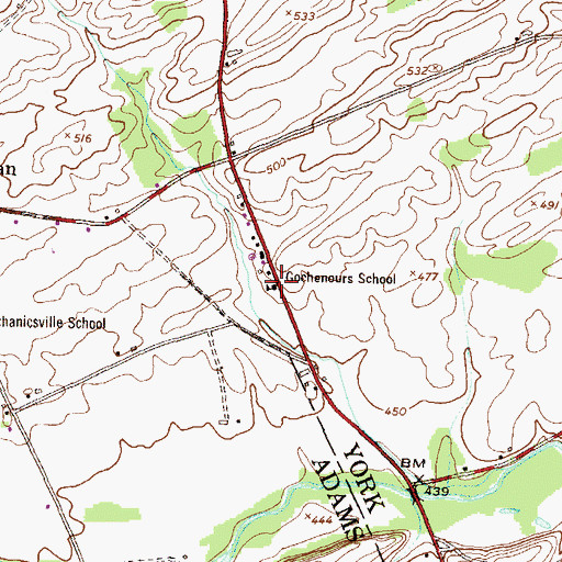 Topographic Map of Gochenours School, PA