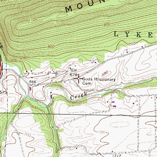 Topographic Map of Gods Missionary Cemetery, PA