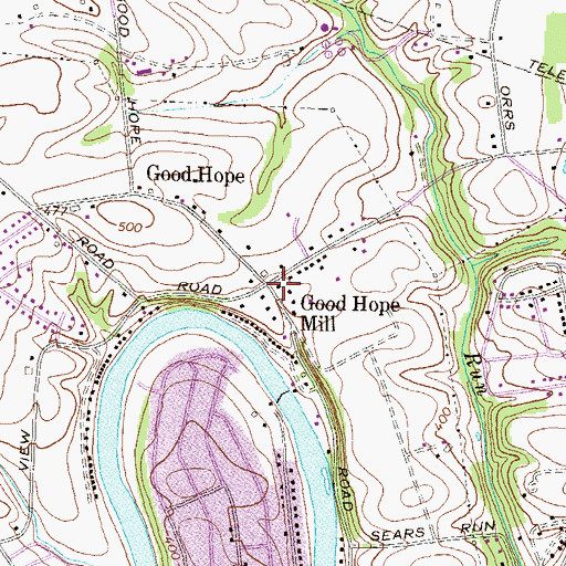 Topographic Map of Good Hope Mill, PA