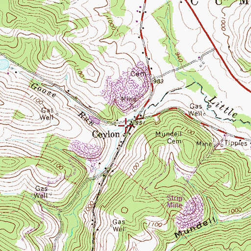 Topographic Map of Goose Run, PA
