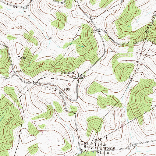 Topographic Map of Gordon Cemetery, PA