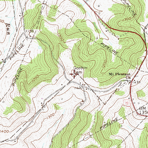 Topographic Map of Gordon Cemetery, PA