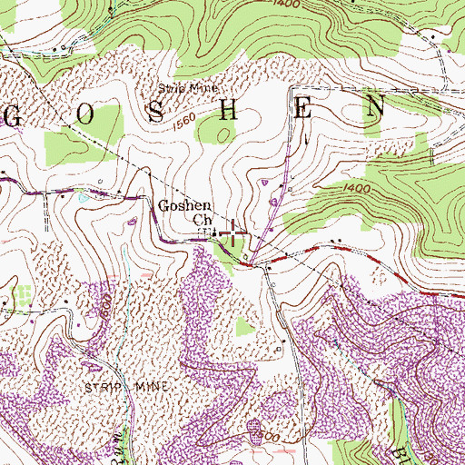Topographic Map of Goshen Church, PA