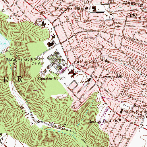 Topographic Map of Goucher Street School, PA