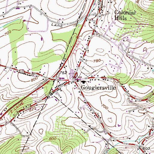 Topographic Map of Gouglersville, PA