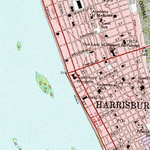 Topographic Map of Governors Mansion, PA