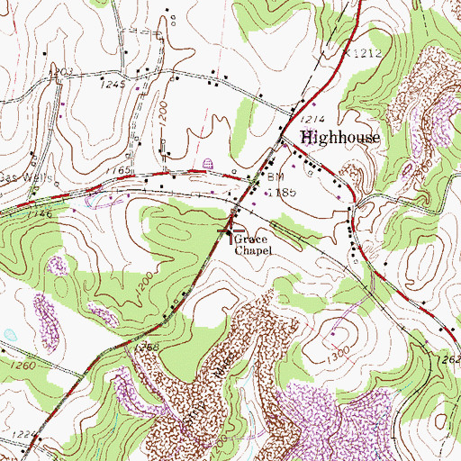 Topographic Map of Grace Chapel, PA