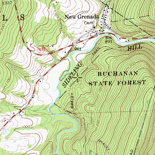 Topographic Map of Gracey Trail, PA