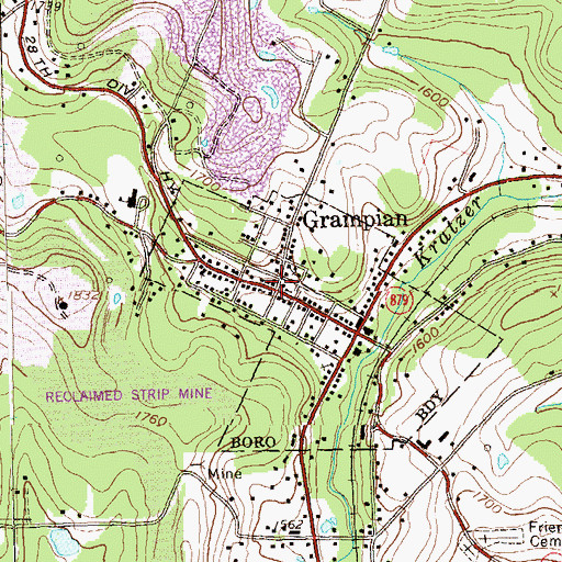 Topographic Map of Grampian, PA