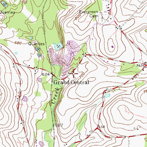 Topographic Map of Grand Central, PA
