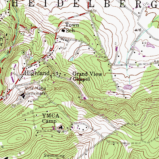 Topographic Map of Grand View Chapel, PA