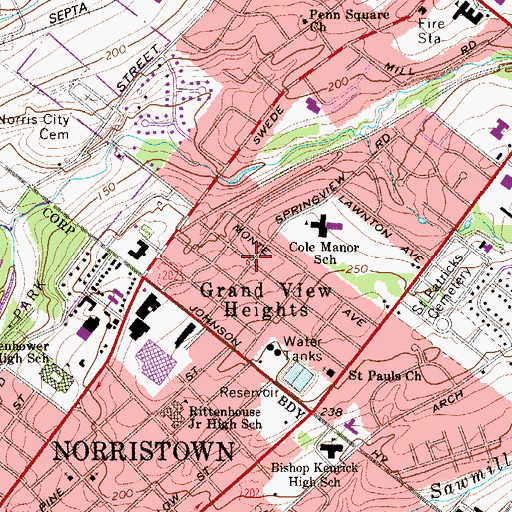 Topographic Map of Grand View Heights, PA