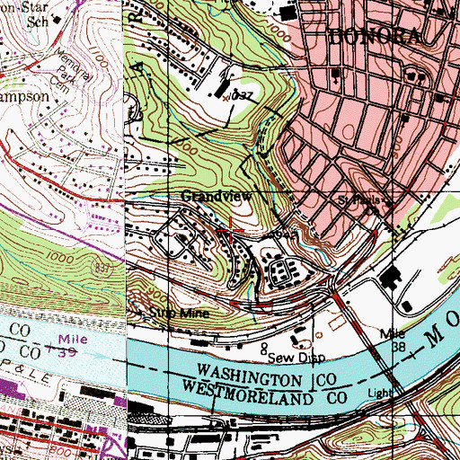 Topographic Map of Grandview, PA
