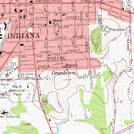 Topographic Map of Grandview, PA