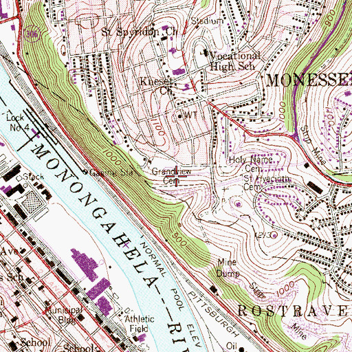 Topographic Map of Grandview Cemetery, PA