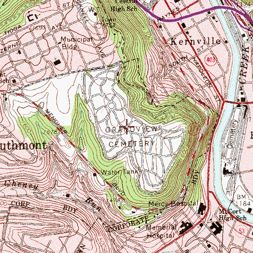 Topographic Map of Grandview Cemetery, PA