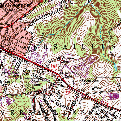 Topographic Map of Grandview Cemetery, PA