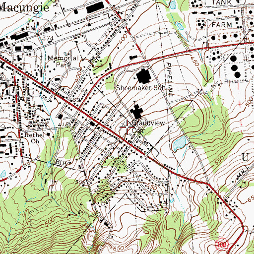 Topographic Map of Grandview Cemetery, PA